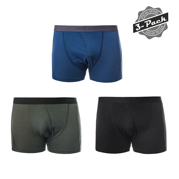 SENSOR MERINO AIR 3-PACK pantaloni scurți bărbați negru/albastru închis/măsliniu