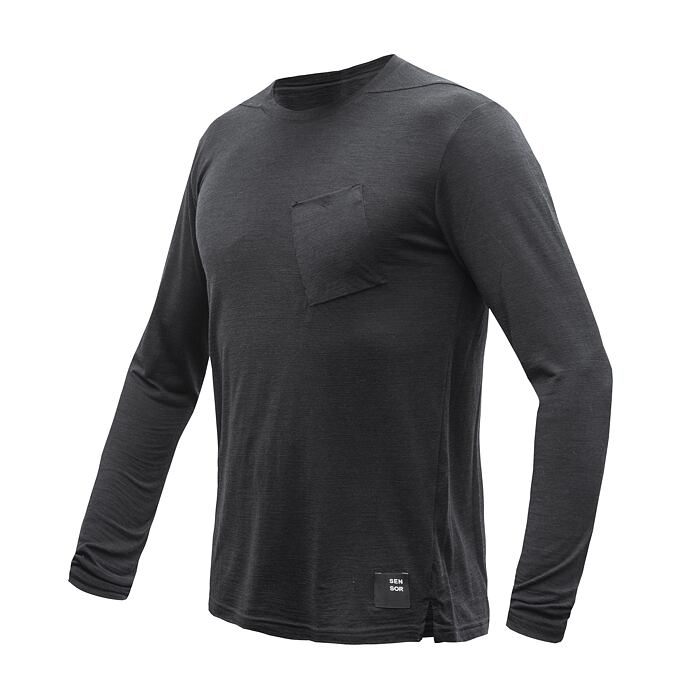 SENSOR MERINO AIR tricou cu mânecă lungă pentru bărbați, negru