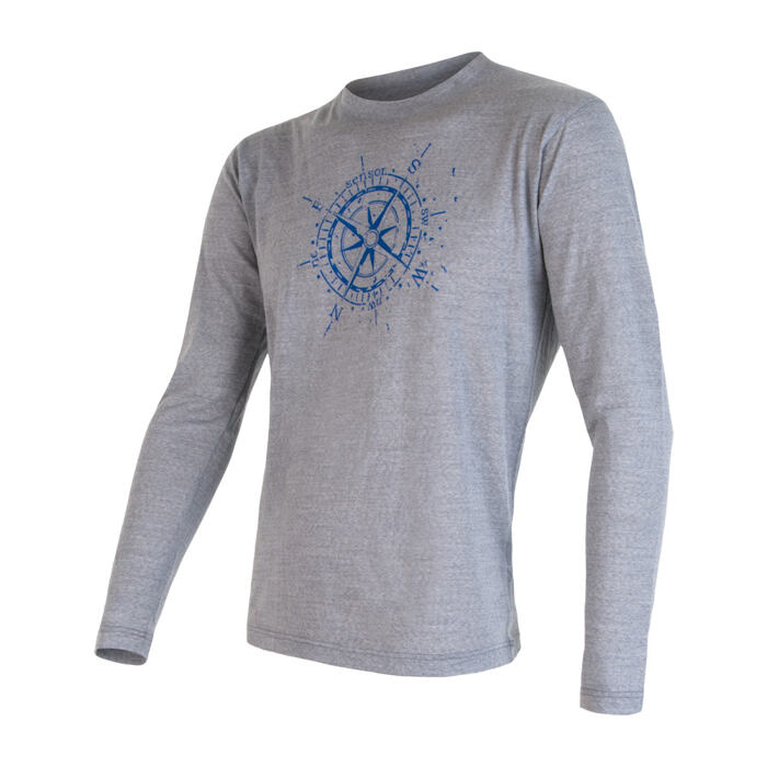SENSOR MERINO ACTIVE COMPASS tricou cu mânecă lungă pentru bărbați, gri