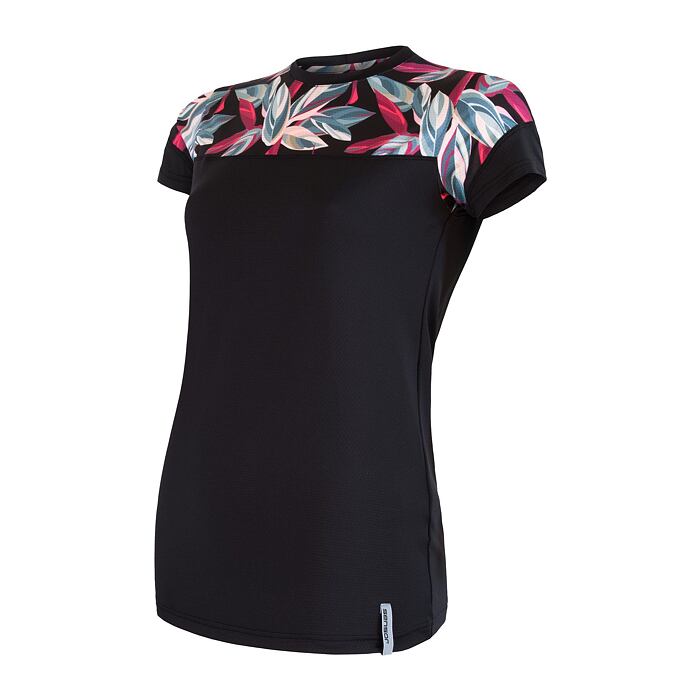SENSOR COOLMAX IMPRESS tricou dama cu maneca scurta negru/frunze