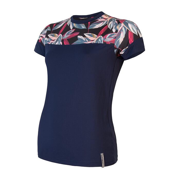 SENSOR COOLMAX IMPRESS tricou damă cu mânecă scurtă deep blue/frunze