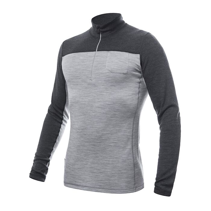 SENSOR MERINO BOLD tricou bărbătesc cu mânecă lungă, cu fermoar, gri rece/antracit