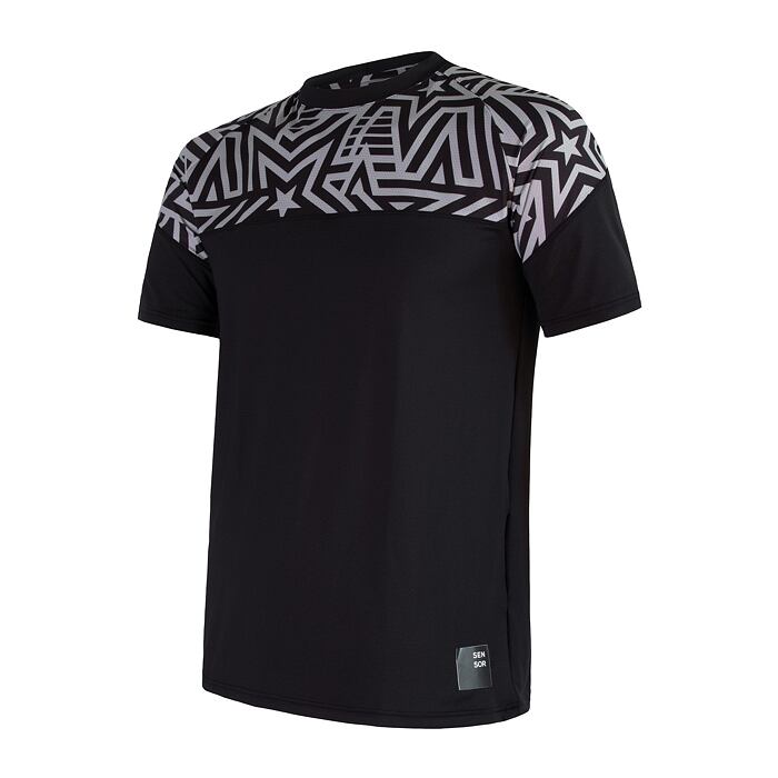 SENSOR COOLMAX IMPRESS tricou bărbătesc cu mânecă scurtă negru/stele