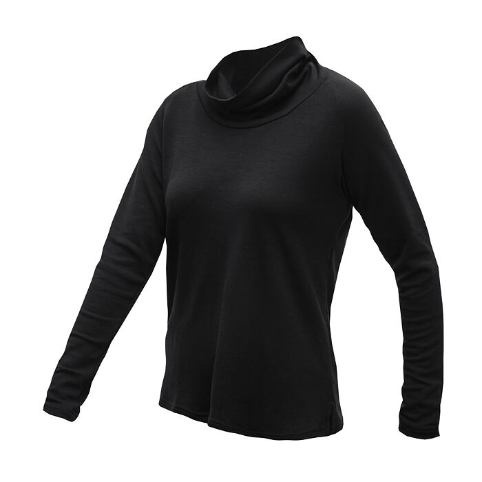 SENSOR MERINO BLEND tricou de damă cu mânecă lungă cu gât negru