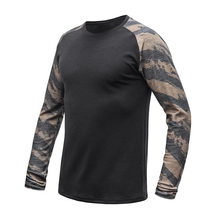 SENSOR MERINO BLEND IMPRESS tricou bărbătesc cu mânecă lungă negru/perie