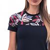 SENSOR COOLMAX IMPRESS tricou damă cu mânecă scurtă deep blue/frunze